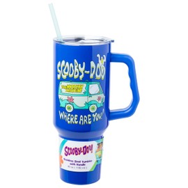 Silver Buffalo Scooby-Doo “Where Are You!” Stainless Steel Tumbler with Handle Featuring The Mystery Machine, Fits in Standard Cup Holder, 40 Ounces
