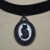 Real Metal Black Velvet Choker with Gothic Black Cat Cameo