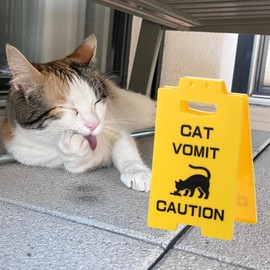 HJZHII Cat Vomit Caution Sign, Funny Cat Vomit Warning Sign Double-sided Printing Desk Decorations Gag Gift for Cats Lovers Pet Owners Cats Enthusiasts