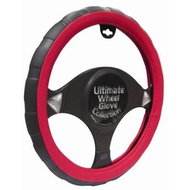 Ultimate Black & Red Leather & Fabric Car Steering Wheel Cover