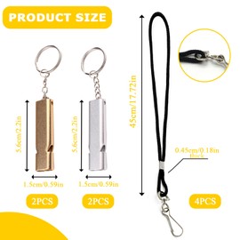 4-Piece Double Tube Metal Signal Whistle Set, Loud Emergency Whistle with Key Ring and Lanyard, Outdoor Safety Whistle for Camping, Survival, Emergency Survival, Training (Gold + Silver)