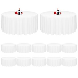 MTREO 12 Pack 120 Inch Round Tablecloth White Round Tablecloth Wrinkle Resistant Washable Polyester Fabric Round Table Cloths Table Cover for Wedding Reception Banquet Party Buffet Restaurant