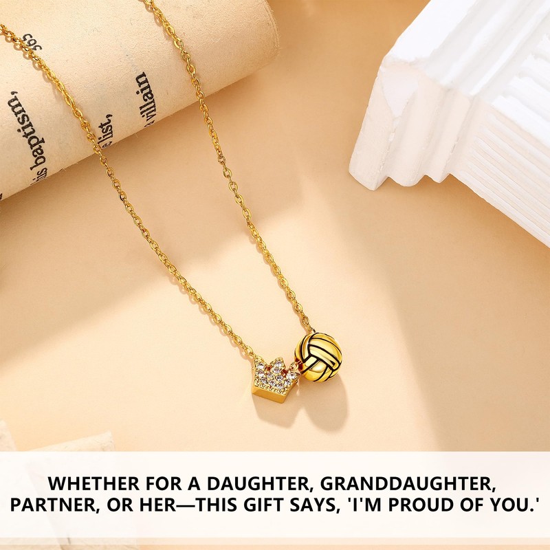 Alissl Volleyball Necklace for Women & Teens, Crown Ball Pendant