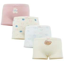 4 Pack Boy Shorts Panties for Little Girls Cotton Lace Trim Panty Briefs Cartoon Boxer Briefs Training Underwear Bear C 4-5 Years