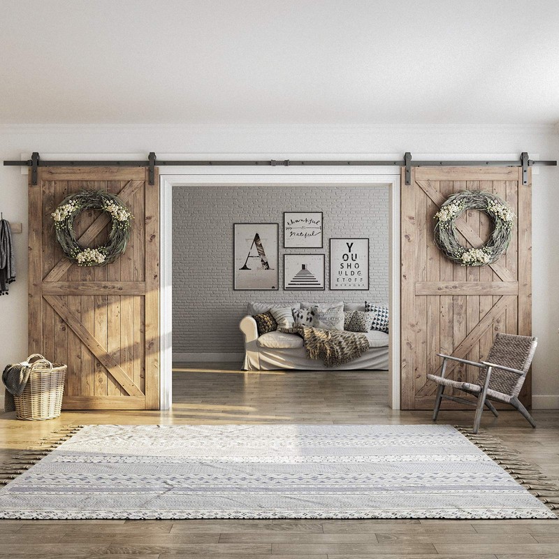 SMARTSTANDARD Double Sliding Barn Door Hardware Kit