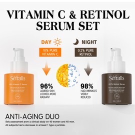Sefralls Face Serum Duo – Retinol Vitamin C – Anti Aging Skin Care Set for Women, Anti Wrinkle, Smooth, & Firm Skin – 1 fl oz, 2 Bottles