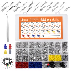 Filluck 944Pcs Pin Connector Kit,Car Electrical Wire Connectors Terminal Pins,21Type Non-Insulated Plug 1/1.5/1.8/2.2/2.8/3.5mm,Removal Male Female Crimp Pins,Large Quantity&Easy Store