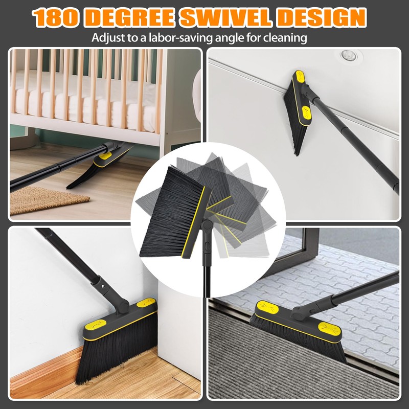 JEHONN Broom and Dust Pan, 54.3 inches Long Handle Swivel