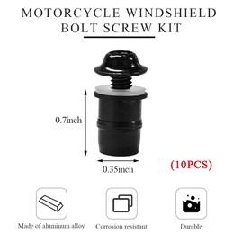 MUQIDA 10 PCS Motorcycle Windshield Bolts Screws Kit, Aluminum Alloy Motorbike Windscreen Body Fasteners, Universal Windshield Mounting Bolts with Wrench for Motorcycle Fairings (Black)
