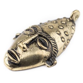 TheBeadChest Elongated African Brass Mask Pendant (50x90mm): Genuine West African Mask Design for DIY Jewelry & Necklaces