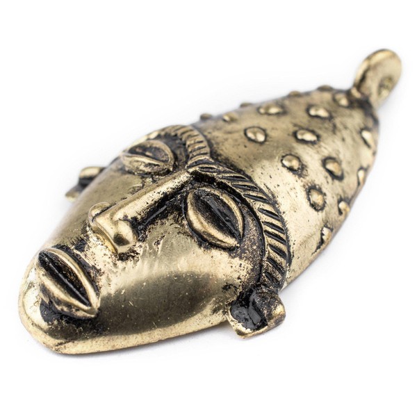 TheBeadChest Elongated African Brass Mask Pendant (50x90mm): Genuine West African