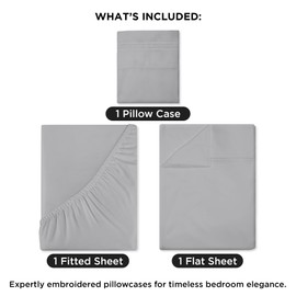 ROYALE LINENS 3 Piece Twin XL Sheets Set - Soft Brushed 1800 Microfiber Bedding - 1 Fitted, 1 Flat Sheet, 1 Pillow case - Wrinkle Free & Fade Resistant - Hotel Luxury Bed Sheets (Silver, Twin XL)
