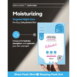 Bano Derma Expert 2 Step Moisturizing Face Mask – 2 in 1 Hydrating Sheet & Sleeping Mask with Hyaluronic Acid, Ceramide & Niacinamide | Supports Skin Barrier & Glow | Korean Skincare | 7 Sheets