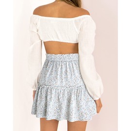 Alelly Falda de verano para mujer con estampado floral y cintura alta, Robins Egg, XL