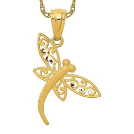 14K Solid Yellow Gold Dragonfly Necklace Chain Pendant Charm Only