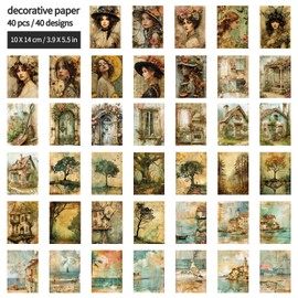 Vintage Scrapbooking Paper with Butterfly Washi Sticker Flower Paper Cutout Retro Decorative Paper Nostalgic Decoupage Paper for Planner Junk Journal Collage Card Making Crafting (Calm)