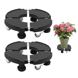 QYQRQF Plant Caddy with Wheels, Heavy Duty Plant Stand with 4 Lockable Casters 4 Feet Adjustable Rolling Plant Dolly 15-20 inch for Outdoor Indoor Large Plant Moving upto 350lbs (Black, 2pcs)