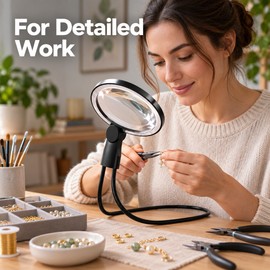 10X Neck Wearing Magnifying Glass, Rechargeable Hands-Free Magnifier for Reading, Crafts & Repair