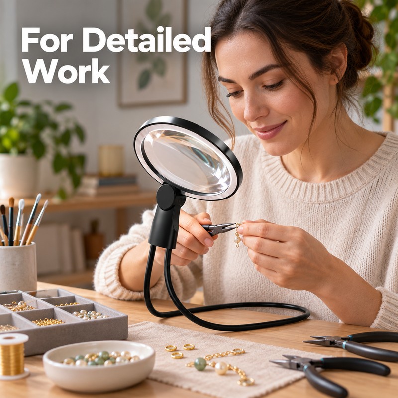 10X Neck Wearing Magnifying Glass, Rechargeable Hands-Free Magnifier for Reading,