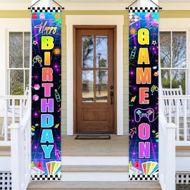 Lofaris Neon Black Happy Birthday Porch Banner | 70.8x11.8 Inches | Glow in the Dark Decorations for Kids' Party | Colorful Game Theme Backdrop Supplies | Perfect for Boys and Girls