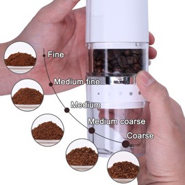 TastLi Coffee Grinder, Electric Portable Coffee bean Grinder, Adjustable Burr Mill with 5 Precise Grind Setting for Drip Espresso PourOver and More (White)