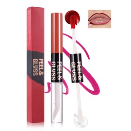 Lip Liner Stain Peel Off，2 in 1 Peel Off Lip Stain and Clear Lip Gloss, Long Lasting Waterproof Matte Lipliner Tattoo Tint, Shiny Lipgloss, Transfer-proof Lipstain Peel-off, Makeup Gift for Women-03