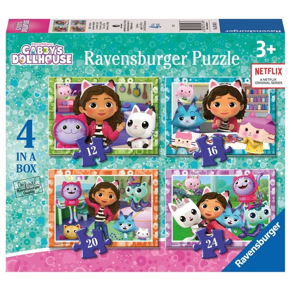 Ravensburger 3143 Gabby’s Dollhouse Jigsaw Puzzles for Kids Age 3 Years Up-4 in a Box (12, 16, 20, 24 Pieces) -Educational Toys for Toddlers