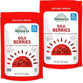 Natierra Goji Berries | Non-GMO & Vegan | Gluten-Free | No Sugar Added | 12 Ounce (Pack of 2)