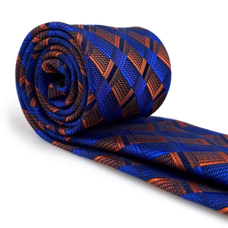 [S&W SHLAX&WING] Men's Necktie Pocket Square Blue Copper Tie Set