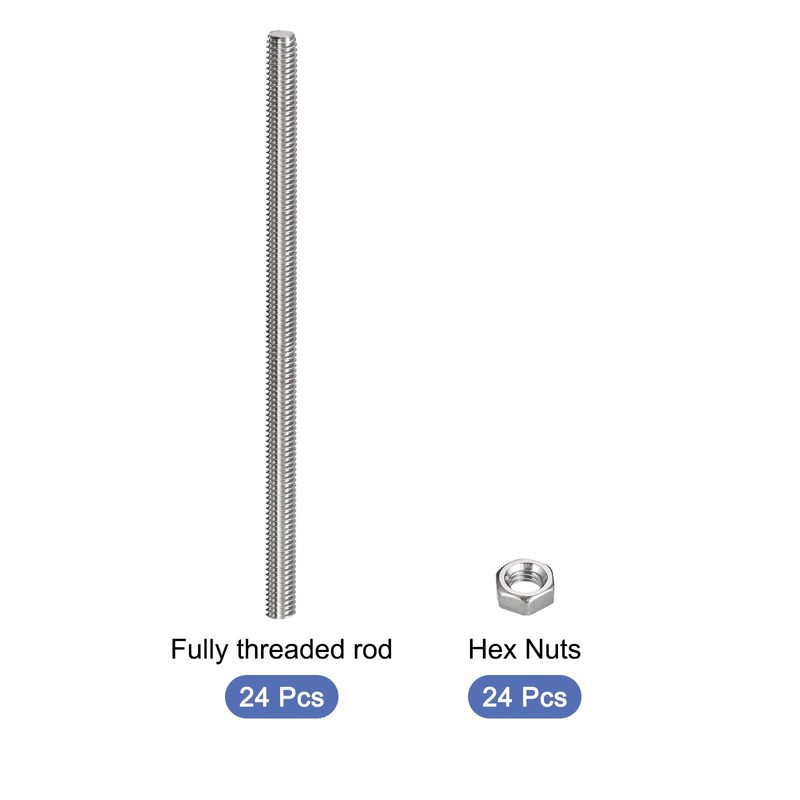 sourcing map 24 Pack M6 x 200mm Fully Threaded Rod