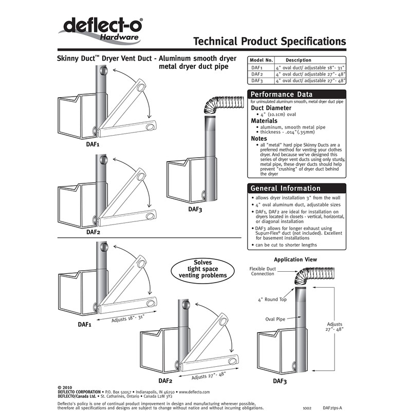 Deflecto 4" Oval Duct, Adjustable from 27" to 48" (DAF2)