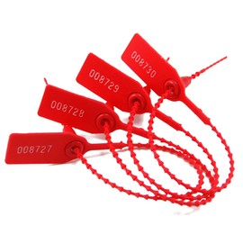 100 Plastic Tamper Seals, Numbered Zip Ties for Fire Extinguisher Pull Tite Security Tags Disposable Self Locking Signage 250mm (Red)