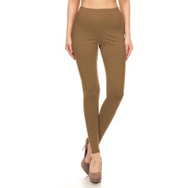 Leggings Depot Women's Cotton Spandex Leggings, Full Length, Mocha, Large