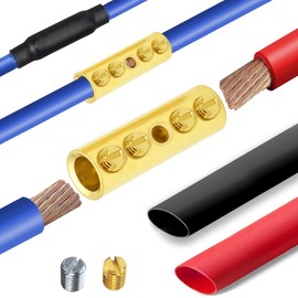 BAALA 2 Gauge Wire Butt Connectors Kit Pure Brass, 6PCS Screw Type Quick Wire Connection Butt Terminal,Butt Splice Connectors with 6pcs 3:1 Heat Shrink Tubes