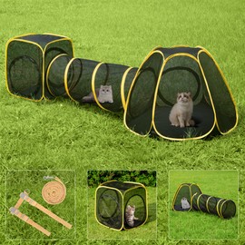 VIVOHOME Outdoor Cat Enclosures 3-in-1 Portable Catio w/Cat Tent, Tunnel, Playhouse, 5 Piece Door, Cat Leash, Mint Ball for Rabbits, Dogs and Feline Friends to Explore in Yard, Balcony, Camping