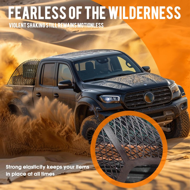 Powerful Cargo Net for Pickup Truck Bed Highly Elastic Mesh