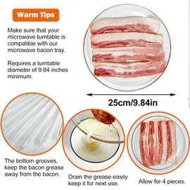 HoPliGhe Round Glass Bacon Tray for Microwave and Oven, 9.84 Inch Microwave Bacon Cooker Pan - Cooks 4 Crispy Strips in Minutes, No Mess Easy Clean,Space-Saving Circular Design