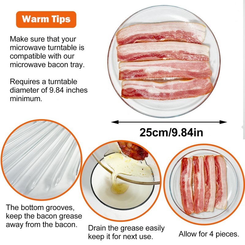 HoPliGhe Round Glass Bacon Tray for Microwave and Oven, 9.84