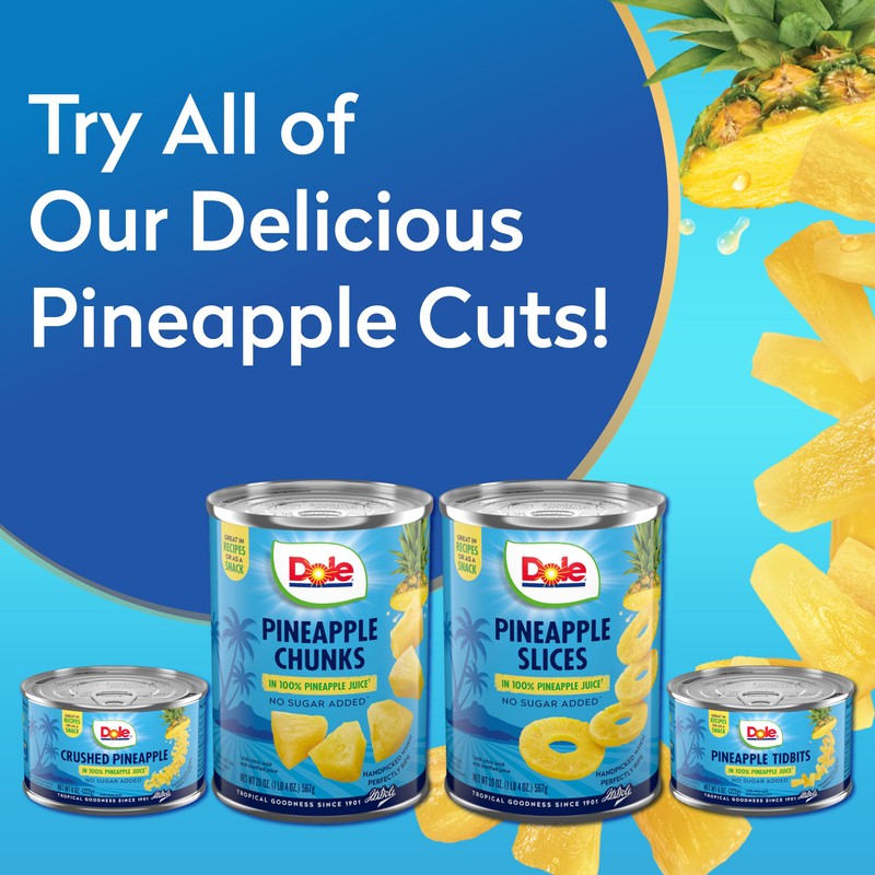 Dole Canned Fruit, Pineapple Tidbits in 100% Pineapple Juice, Gluten