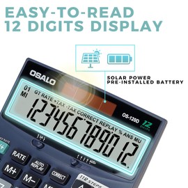 OSALO Desktop Calculator Extra Large Display Big Number with Check and Correct Function Accounting Calculators 12-Digit VAT Tax for Office Business (OS-120D)