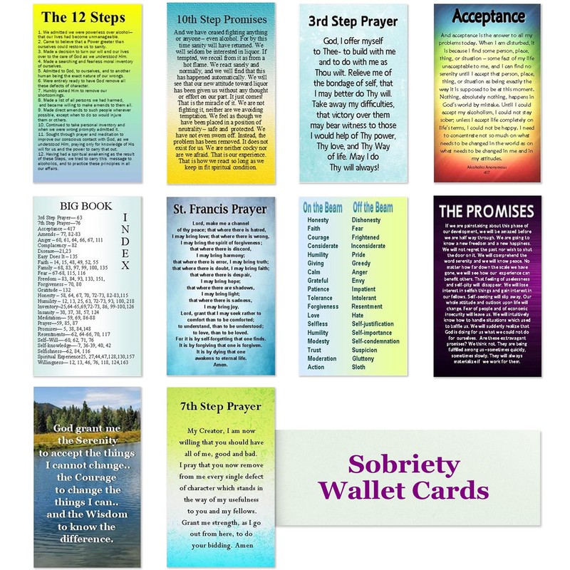 10 Pack Sobriety Cards for Wallet - AA 12 Step