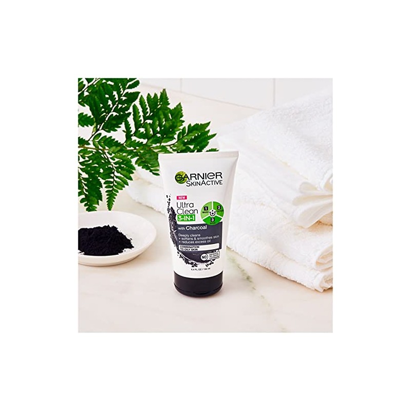 Garnier SkinActive Charcoal 3 in 1 Face Wash, Scrub and