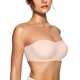 OEAK Womens Strapless Bandeau Bra Non Slip Bras Push Up Wireless Padded Bras Supportive Seamless Bra Comfortable Tube Bra, Skin Color, Medium