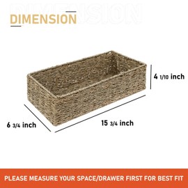 HOMESTEAD 2-Pack Rectangular Seagrass Storage Baskets with Built-In Handles, Handwoven Wicker Baskets for Pantry, Shelf, Closet & Bathroom Organization, 16 × 6.75 × 4.25 in