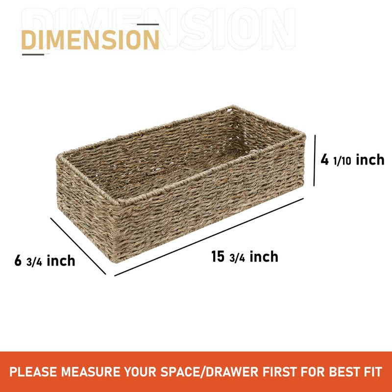 HOMESTEAD 2-Pack Rectangular Seagrass Storage Baskets with Built-In Handles, Handwoven