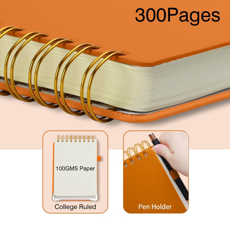 Simind Top Spiral Notebook 5x7 Leather Steno Pad 300 Pages