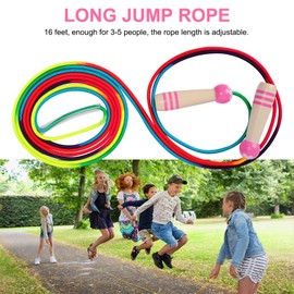 2 Pack Long Skipping Rope for Kids, Adjustable 16 FT Rainbow Jump Rope Set with Wooden Handle for Outdoor Games, School Sports, Group Play & Fitness Activities (2Pcs-MG-Pink)
