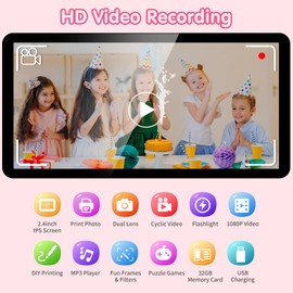 Instant Camera Children, Children's Camera with Selfie 1080P HD Instant Print of Photos, Birthday Gift, Christmas Gift Toy from 3 4 5 6 8 7 9 10 11 Years Girls Boys with 3 Rolls Photo Paper