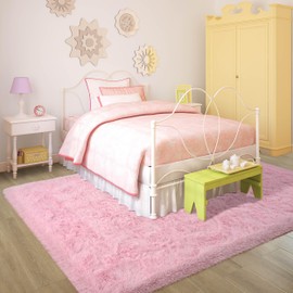 ULTSOFE 5x8 Pink Fluffy Rug for Girls Bedroom Soft Carpet, Large Cute Pink Fuzzy Shag Furry Area Rugs for Classroom Living Room Nursery Dorm Baby Kids Room Home Decor, Modern Indoor Non Slip Rug