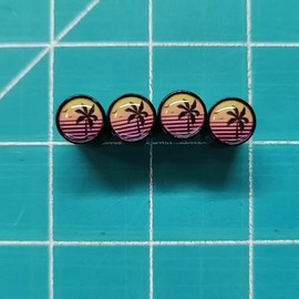 AutoValveCaps Exotic Beach Palm Tree (Style 7) Tire Valve Caps - Black Aluminum - Set of Four